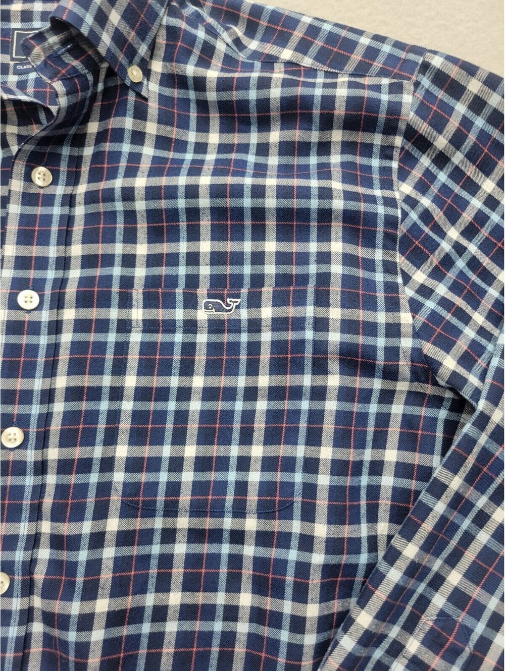Vineyard Vines Men's Button-Up Medium Blue Long Sleeve Plaid Polyester Tucker - Picture 2 of 10